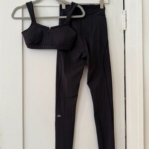ALO Yoga Black Pinstripe Leggings Set